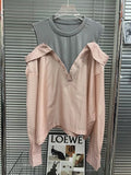 Loose Two Piece Set For Women Round Neck Long Sleeve Off Shoulder Shirt High Waist Shorts Female Sets Fashion