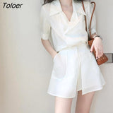 Women's Suits Short Sleeve Blazer Suits Fried Street Jacket Shorts 2 Piece Short Set With Jacket Women Summer 2021