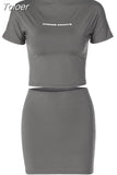 Two Piece Sets Womens Outfits T Shirt Crop Top And Mini Skirt Suit Streetwear Club Party Fit Slim Y2K Fashion Ladies