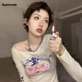 Y2k Aesthetics Tops Harajuku Graphic T Shirts Korean Fashion Vintage Ribbed Tshirt Grunge Gothic Japanese Streetwear