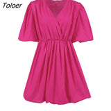 Fashion Casual Short Dresses Women 2022 Lantern Sleeve V-Neck Sexy White Dress Summer Elegant Pleated A-Line Female