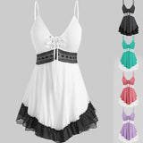 Sleeveless Top Women Paisley Print Empire Waist Asymmetric Tank Top Summer Sexy Lace Italian Lace-up Crop