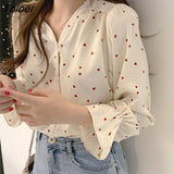 Women Long Flare Sleeve V-neck Sexy Printed Sweet Elegant Chiffon Hot Sale All-match Simple Loose Retro Chic Stylish
