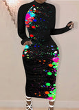 Paints Print Long Bodycon Dress with Long