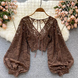 With Thin Short Perspective Creek Lace Jersey Autumn Dress New Korean Version Of The T-Shirt T-Shirt On The