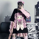 Cartoon Sweet Girls T-Shirt Long Sleeve Streetwear Harajuku Pink Gothic Casual Tops Vintage Loose Summer Woman