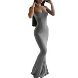 Summer Dresses Elegant Women Solid Color Spaghetti Strap Sleeveless Slip Long Dresses Casual Sundress Party Club