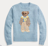 Women's Cartoon Bear Round Collar High-Necked Knitted Sweater In Autumn And Winter