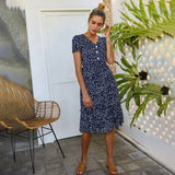 Dress Yellow Casual Ladies Floral Print Ruffle Buttons Holiday Dresses Fashion Summer Clothes For Women New Arrival