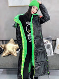 2022 Winter Thick Warm Coat Down Jacket Women Female Loose Cotton Long Sequins Hooded Down Jacket Windproof Rainproof