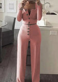 Ribbed Crop Top and High Waist Pants 2pc
