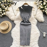 Women Knitted Strap Dress Sexy Sleeveless Slim Elastic Pencil Dress Summer Tank Bodycon Streetwear Midi