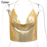 Sexy Backless Nightclub Halter Women Camis Tops Gold Metal Chain Fashion Camis Tops Ladies Autumn Skinny Party