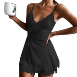 New Ladies Silk Sling Nightdress Women's Sexy Lingerie Satin Sleepwear Lace Cup V-neck Nightwear Homewear