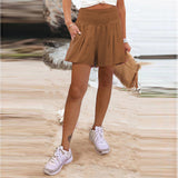 Women's Hot Selling Solid Color High-Waisted Elastic Shorts Tight Waist Wide Leg