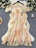 Sense Of Atmosphere Niche Holiday Dress Female Sense Hanging Neck Slinging Irregular Mesh Dress