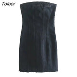Blue Dress for Women 2023 Summer Denim Strapless Tube Top Dress Sexy Solid High Street Chest Wrapping Dresses