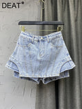 2023 Autumn Women's Shorts New Fashion High Waist Spliced Solid Color Irregular A-line Wide Leg Denim Shorts Skirts