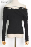 Solid Sexy Sweater For Women Slash Neck Long Sleeve Cut Out Slim Knitting Pullover Female Korean Fashion Clothing 2023