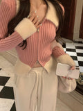 Fur Knitted Sweater Women Design Slim Elegant Zipper Pullover Office Lady Casual Y2k Crop Tops Korean Fashion 2022