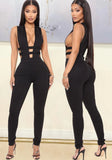 Black Sexy V-neck Sleeveless Solid Hollow Out Skinny
