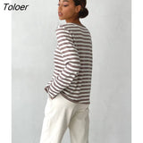 Classic Women Stripe Tee Shirt Casual Print Oversized Knitted Top O-Neck Long Sleeve Tops And Blouse Fashion