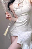 Woman Dress 2023 Vestidos De Mujer Chinese Style Vintage Robe Femme Tunic Ruffles Hollow Out Mini Summer Dresses