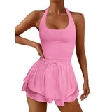 Women Tennis Dress Summer Casual Solid Color Sleeveless Open Back Athletic Mini Dresses with Pockets Sports Workout Golf
