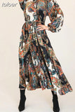 Causal Slim Print Temperament Mini Dress For Women Round Neck Long Sleeve Straight Loose Fashion Dresses Female