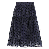 Sweet Dot Sheer Mesh Women's Clothing High Waist Patchwork Colorblock A Line Long Skirts Female 2022 Spring