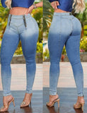 Winter Blue Gradient Zippers High Waist Fitting