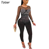 Diamonds Jumpsuit Sexy Stretchy Women Rompers And Jumpsuits Girls Clubwear Party Streetwear One Piece Overalls
