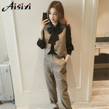 3 Pieces Set Women Pullover Long Sleeve Blouses Shirts Sleeveless vest Tops and Wide Leg Pants Suit Women's Sets
