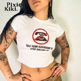 Slogan Printed Graphic T Shirts Streetwear Fashion 2023 Summer Clothes for Women Casual Sexy White Crop Top