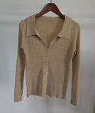 Elegant Lapel Knitted Cardigan Sweater Women V Neck Sexy Long Sleeve Tops Turn Down 2022 Slim Ladies Button Clothes