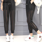 Ice Silk Capri Pants Female New Embroidery Harem Pants Women Thin Loose Mesh Casual Sunscreen Black Pantalon Femme