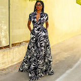 Summer New Fashion Print Short-Sleeved With Open Shirt Flip-Neck Dress