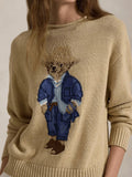 Women's Clothing Cartoon Bear Round Collar Long-Sleeved High-Necked Loose Knitted Sweater For Autumn And Winter