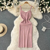 Women Summer Knitted Dress Squre Neck Sleeveless Backless Sheath Sundress Streetwear Ladies Sexy Party Long