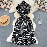 Luxury Retro V-Neck Print Dress Women's Summer French Tamped Loose Thin Long Shirt