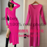 and winter sexy French slit sweater dress female slim tight-fitting hip-knit over-the-knee