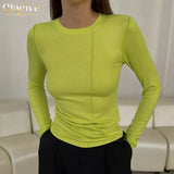 Autumn Bodycon White Knitted T Shirt Women Fashion O-Neck Long Sleeve T-Shirts Streetwear Chic Tops Female Clothing