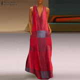 Printed Maxi Dress ZANZEA 2022 Women's Sundress Casual Summer Long Vestido Female V Neck Party Robe Femme Linen Dress