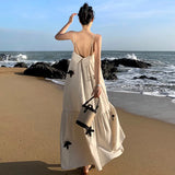 Toloer Design Handmade Three-Dimensional Embroidery Flower Cotton Linen Hollow Vacation Wind Sling