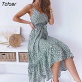 Maxi Dress Elegant Women Floral Print Sexy Backless Spaghetti Strap Long Dresses Summer Ladies Casual Beach Dress