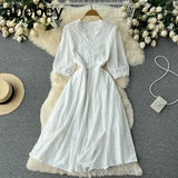 Dress Vintage Sexy Lantern Sleeve Mid-Calf Dress Beach Bohemian Women'Summer Sundress 2022 Casual