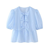 New Bubble Sleeve With Solid Color Short Top