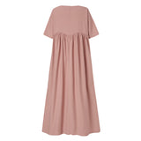 ZANZEA 2022 Vintage Summer Maxi Dress Women's Pleated Sundress Half Sleeve Long Vestidos Female Casual O Neck Robe
