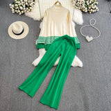 Version Of Casual Fashion Knitting Suit Women's Autumn And Winter Loose Long Sleeves Bumper Tops High Waist Thin Legs Long