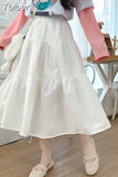 Kawaii Black Long Skirts Women Lolita White Patchwork High Waisted Midi Skirt Autumn Japanese Soft Girl Preppy